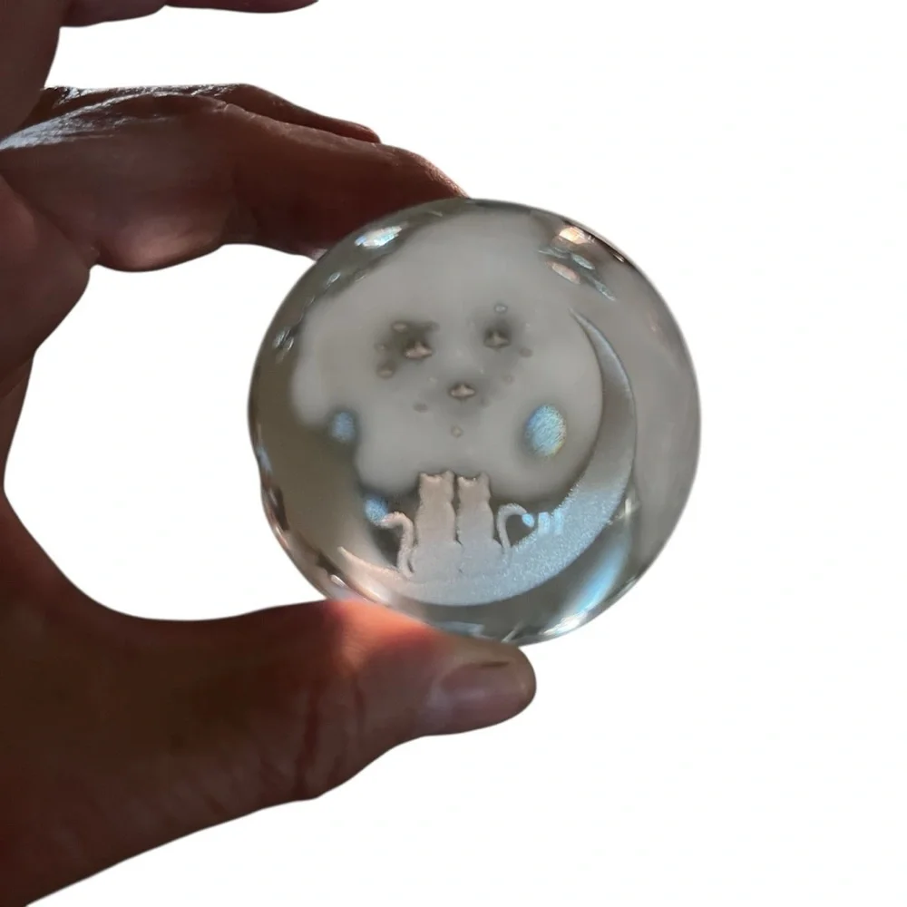 Crystal Ball With Two Cats On Moon Heart Stars With Stand